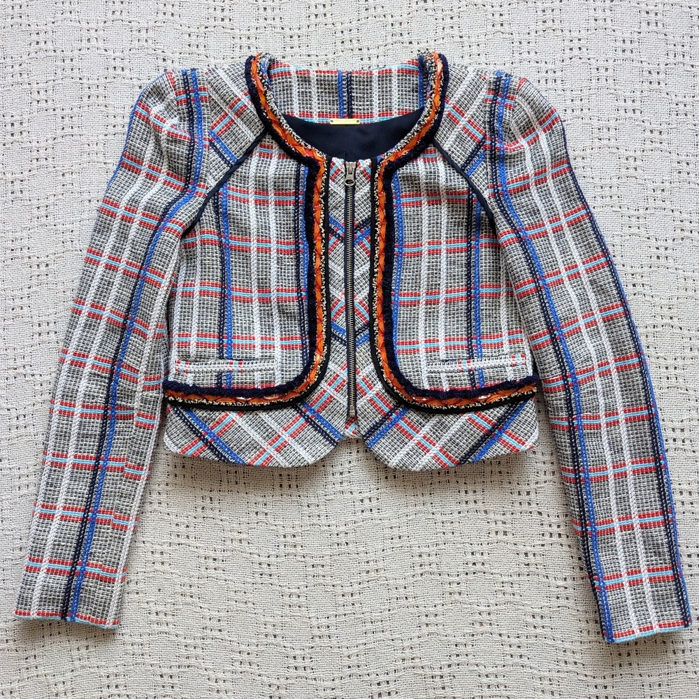 REBECCA MINKOFF Jolie Jacket Blazer Embellished Tweed Cotton/Linen Size 2